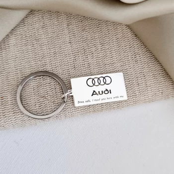 Audi szimbólummal gravírozott kulcstartó - Silver 925 - rozsdamentes acél gyűrű