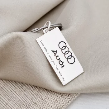 Audi szimbólummal gravírozott kulcstartó - Silver 925 - rozsdamentes acél gyűrű