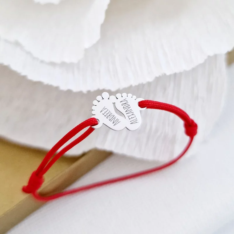 Baba Karkötő - 14K Fehér Arany Talpacskák - Állítható Méretű Zsinór