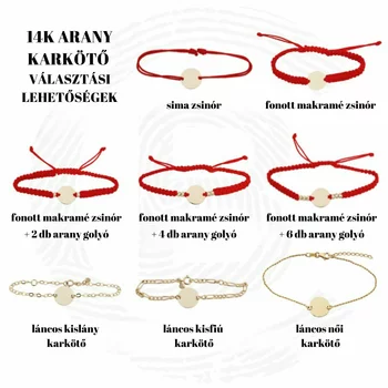 Baba Karkötő - 14K Sárga Arany lemez névvel  - Állítható piros Zsinórral