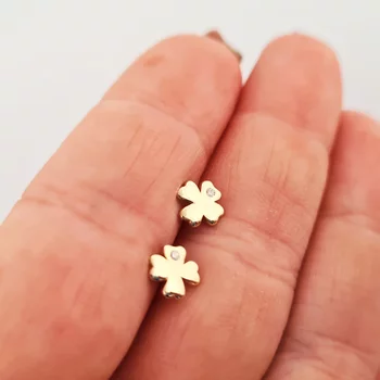 14K Arany Gyerek Fülbevaló Természetes Gyémánttal - Lóhere