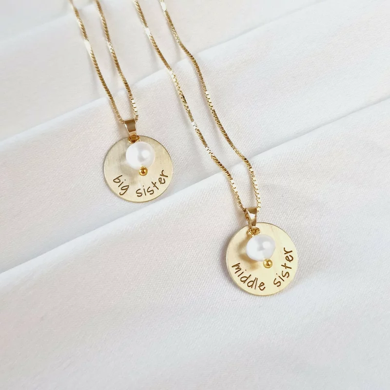 Big & Middle Sister Nyaklánc Szett – 18K Sárga Aranyozott 925 Sterling Ezüst és Gyöngycsepp Charm