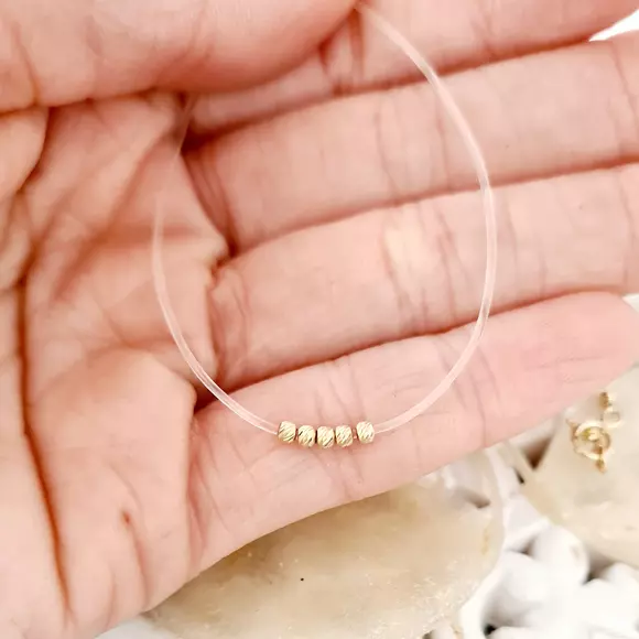 Choker 5 db 2 mm-es golyóval - 14K sárga arany - Szilikon lánc karabineres csattal