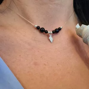 Choker Beach Summer - Személyre szabott 6 db Onyx és 4 db 4 mm-es golyóval - Különféle medálok - Ezüst 925 - Szilikon lánc karabineres csattal