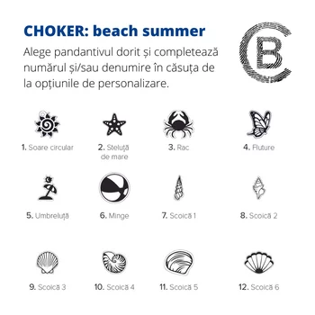 Choker Beach Summer - Személyre szabott 6 db Onyx és 4 db 4 mm-es golyóval - Különféle medálok - Ezüst 925 - Szilikon lánc karabineres csattal