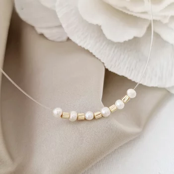Choker Nyaklánc Gyöngyökkel - Ragyogás - 14K Sárga Arany Henger és Gyöngy
