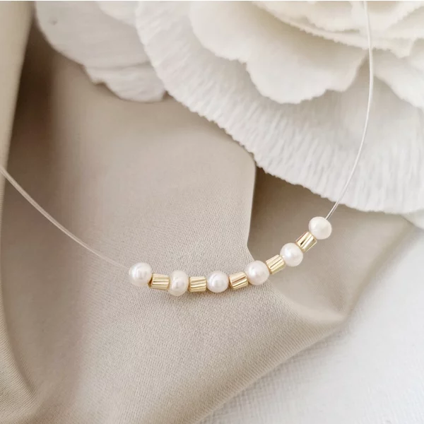 Choker Nyaklánc Gyöngyökkel - Ragyogás - 14K Sárga Arany Henger és Gyöngy