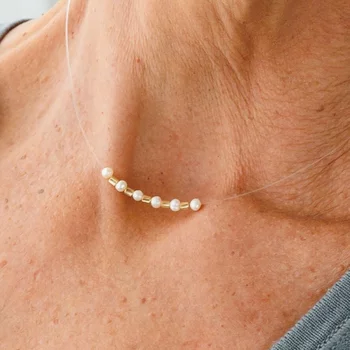 Choker Nyaklánc Gyöngyökkel - Ragyogás - 14K Sárga Arany Henger és Gyöngy