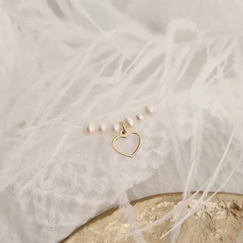Choker Nyaklánc Gyöngyökkel - Szerelem Tüköröződése - 14K Sárga Arany Szív - Körkapocs