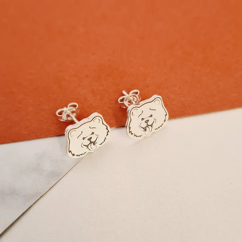 Chow-Chow Kutya Fülbevaló - 925 Sterling Ezüst - Stekkeres