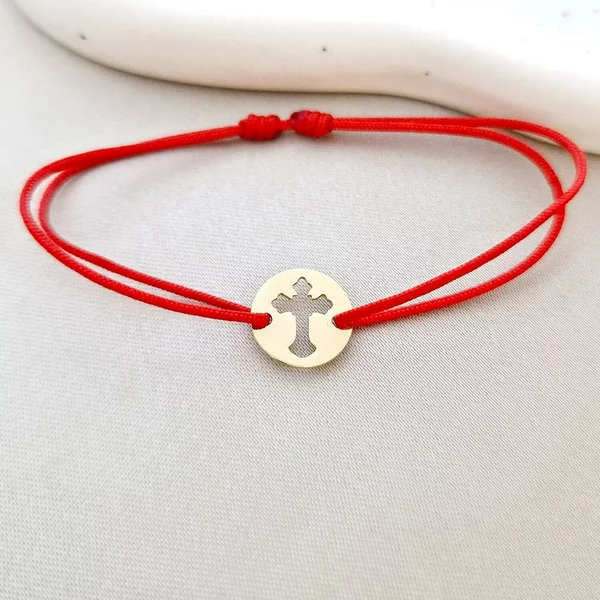 Ezüst Karkötő - Kivágott Kereszt - 925-ös Ezüst 18K Sárgaarany bevonattal - állítható zsinór