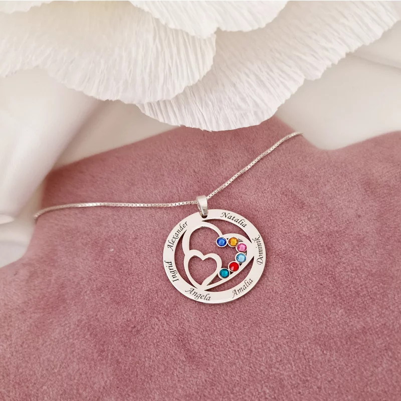 Családi Egyesülés - 6 Név -  925 Sterling Ezüst  Swarovski Kristály - Körkapocs