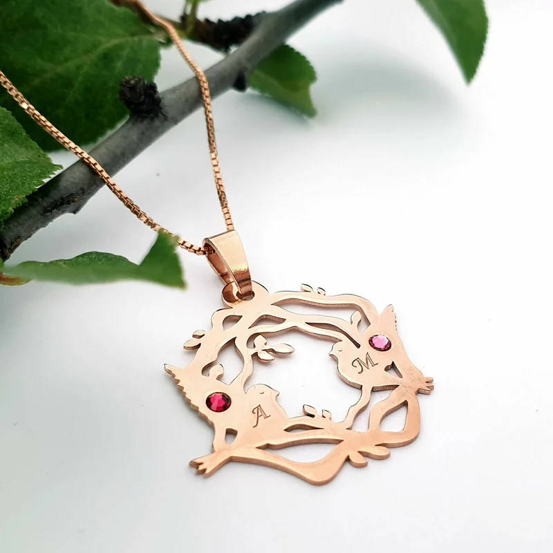 Családi Fészek Nyaklánc  - 3 Név - 925 Ezüst 18K arany bevonattal s; Swarovski Kristály - Körkapocs