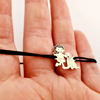 14K 2 tagú Családi Karkötő Labradorral és állítható zsinórral