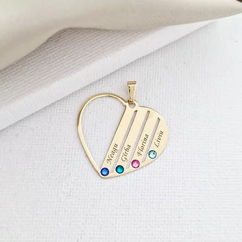 Családi Szív Medál - 4 Név - 14K Sárga Arany Swarovski Kristály