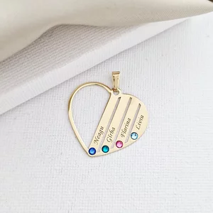 Családi Szív Medál - 4 Név - 14K Sárga Arany Swarovski Kristály
