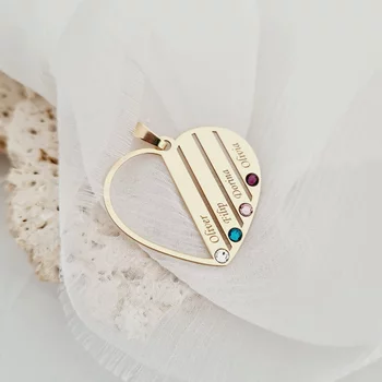 Családi Szív Medál - 4 Név - 9K Sárga Arany Swarovski Kristály