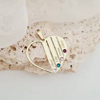 Családi Szív Medál - 4 Név - 9K Sárga Arany Swarovski Kristály