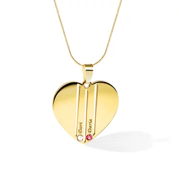 Családi Szív Nyaklánc - 2 Név - 18K Sárga Aranyozott 925 Sterling Ezüst  Swarovski Kristály - Körkapocs