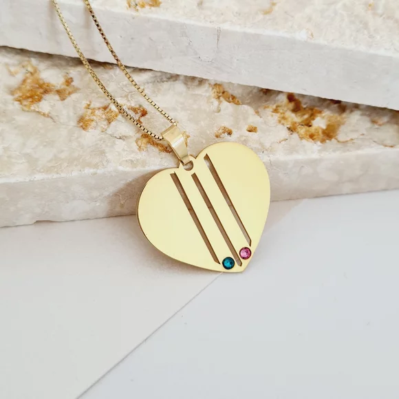 Családi Szív Nyaklánc - 2 Név - 18K Sárga Aranyozott 925 Sterling Ezüst  Swarovski Kristály - Körkapocs
