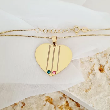 Családi Szív Nyaklánc - 2 Név - 18K Sárga Aranyozott 925 Sterling Ezüst  Swarovski Kristály - Körkapocs