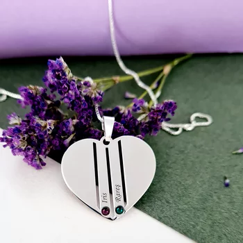 Családi Szív Nyaklánc - 2 Név - 925 Sterling Ezüst  Swarovski Kristály - Körkapocs