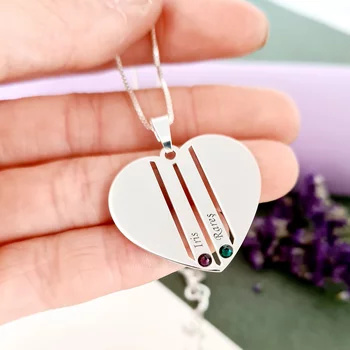 Családi Szív Nyaklánc - 2 Név - 925 Sterling Ezüst  Swarovski Kristály - Körkapocs