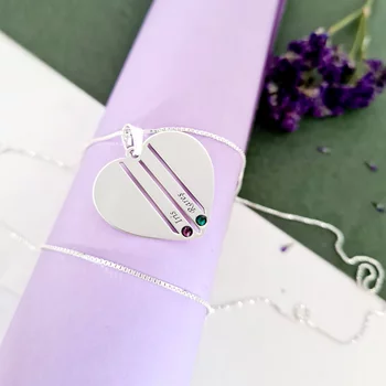 Családi Szív Nyaklánc - 2 Név - 925 Sterling Ezüst  Swarovski Kristály - Körkapocs
