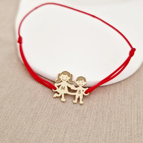 Családtag Karkötő - 2 Tagú 18K Sárga Aranyozott 925 Sterling Ezüst - Állítható Zsinór