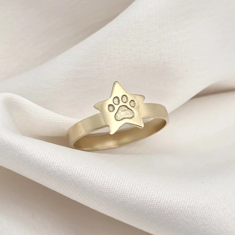 Csillag és Mancs Gyűrű – 18K Sárga Aranyozott 925 Sterling Ezüst