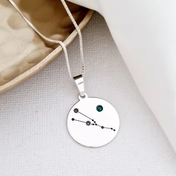 Csillagkép Érme Nyaklánc - 925 Sterling Ezüst Swarovski Kristály - Körkapocs