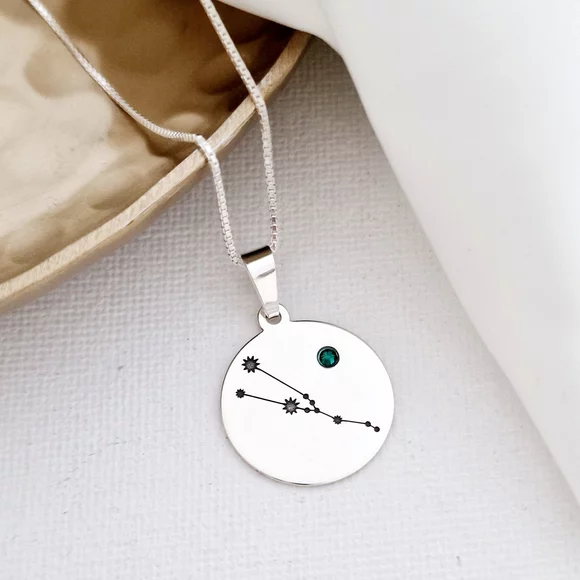 Csillagkép Érme Nyaklánc - 925 Sterling Ezüst Swarovski Kristály - Körkapocs