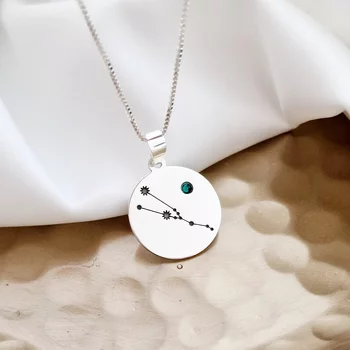Csillagkép Érme Nyaklánc - 925 Sterling Ezüst Swarovski Kristály - Körkapocs