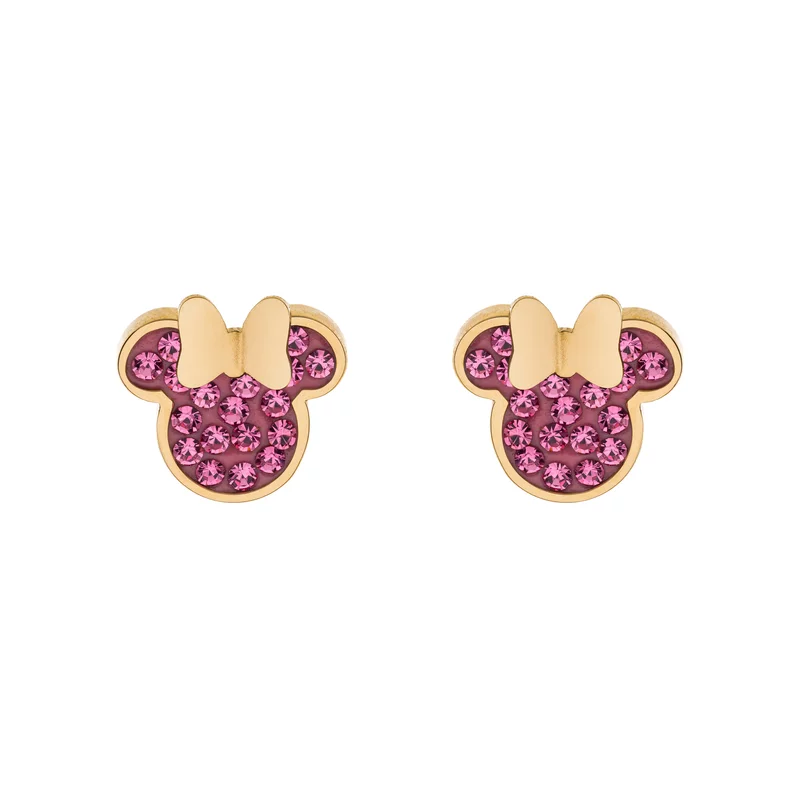 Disney Minnie egér fülbevaló - arany orvosi rozsdamentes acél és rózsaszín kristályok