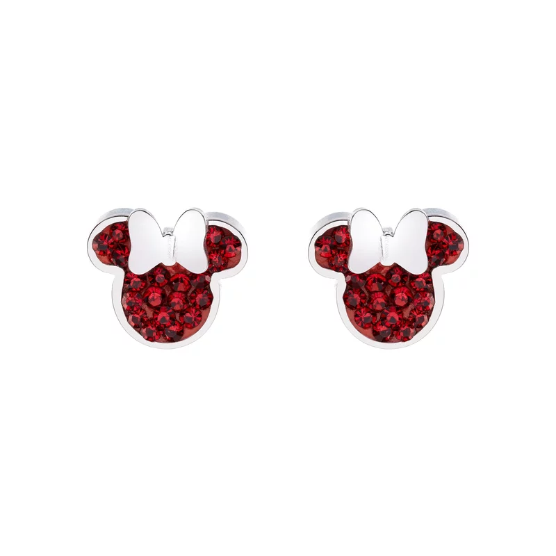 Disney Minnie egér fülbevaló - orvosi rozsdamentes acél és vörös kristályok
