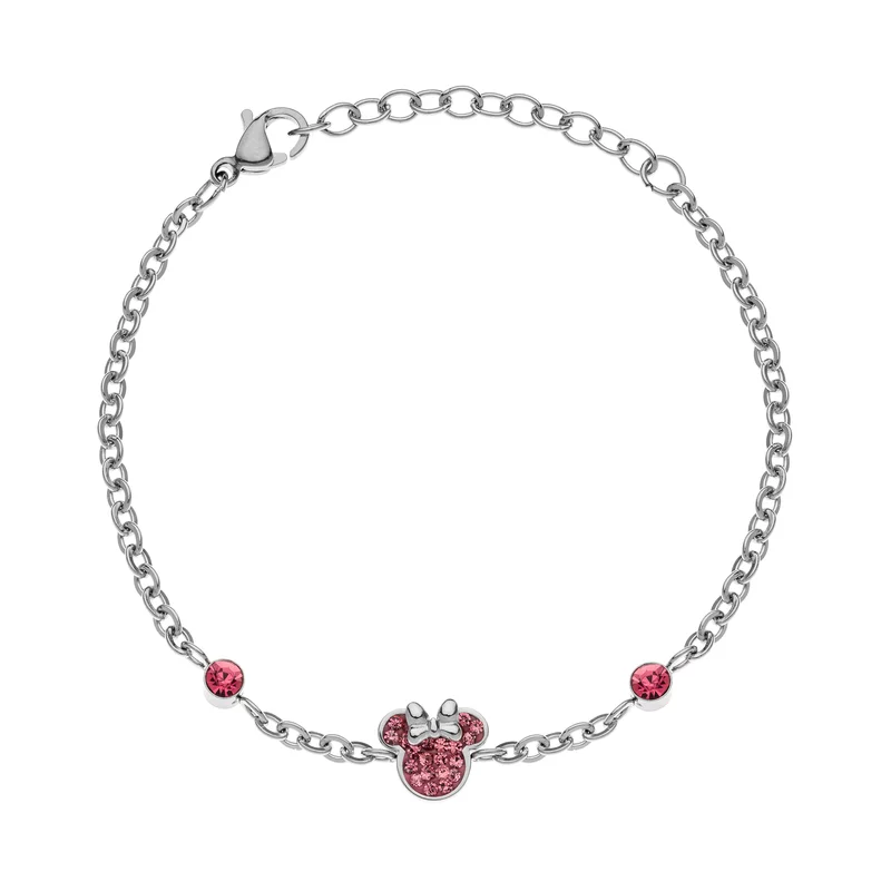 Disney Minnie egér karkötő - orvosi rozsdamentes acél és rózsaszín kristályok