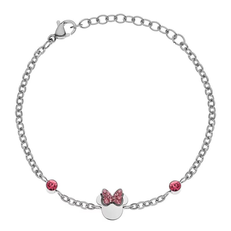 Disney Minnie Mouse karkötő kristály masnival - rozsdamentes orvosi acél és rózsaszín kristályok