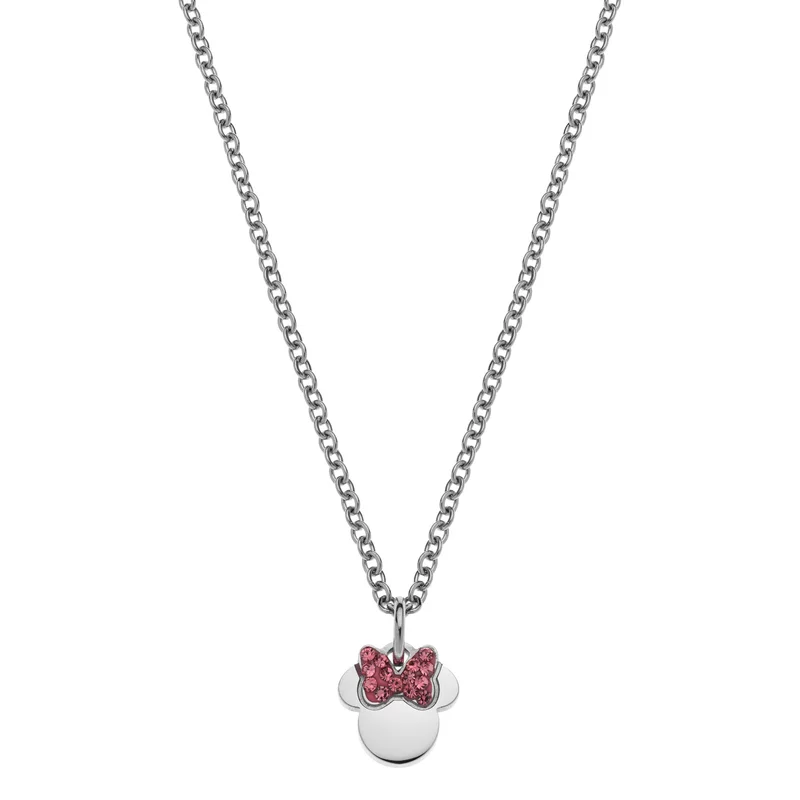 Disney Minnie Mouse masnis nyaklánc kristályokkal - rozsdamentes orvosi acél és rózsaszín kristályok
