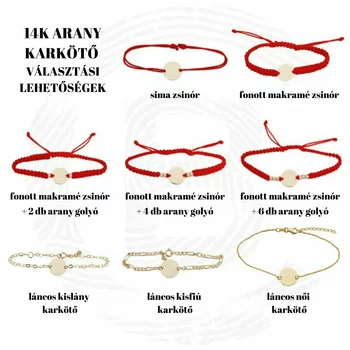 Aranyos Pillangó karkötő - Egyedi 12 mm átmérőjű névvel ellátott érme - 14K sárga arany - Állítható zsinór, többféle színben