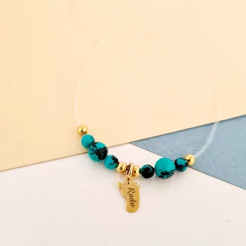 Egyedi lábú choker - 6 türkiz kő és 4 4 mm-es golyó - 925 ezüstözött 18K sárga arannyal - Szilikon lánc karabineres csattal