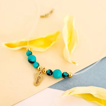 Egyedi lábú choker - 6 türkiz kő és 4 4 mm-es golyó - 925 ezüstözött 18K sárga arannyal - Szilikon lánc karabineres csattal