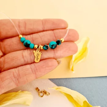 Egyedi lábú choker - 6 türkiz kő és 4 4 mm-es golyó - 925 ezüstözött 18K sárga arannyal - Szilikon lánc karabineres csattal