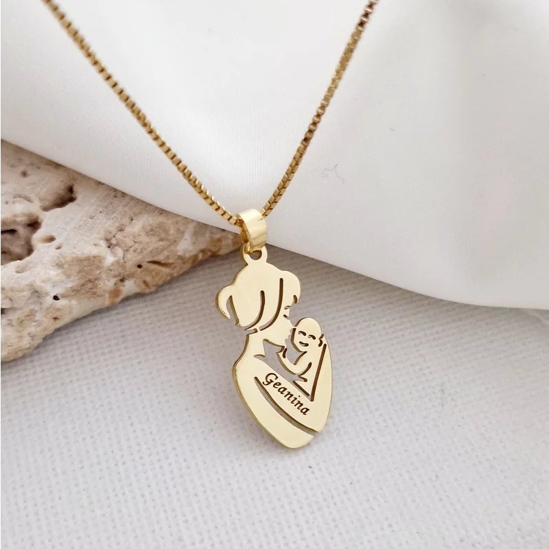 Egyláncú lánc - Anya és baba névre szóló medál 925 ezüst színű, 18K sárga arannyal bevonva