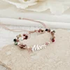 ÉLETERŐ Karkötő - Anyai Kötelék - MOM, szív charm és 925 Sterling Ezüst gömbök, - Fazettált Turmalin ásvány gyöngyök - Zöld zsinór