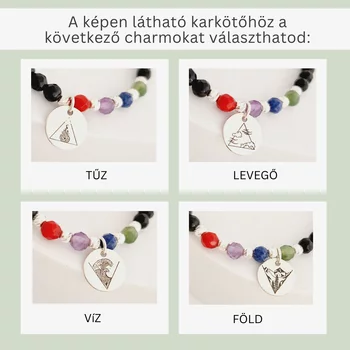 ÉLETERŐ Karkötő - Természet Elemei - 925 Ezüst Charm és gömbök - ásvány gyöngyökkel - delfinkapcsos hosszabbítható méret