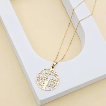 Életfa Nyaklánc - Személyre Szabott Nevekkel -  18K Sárga Aranyozott 925 Sterling Ezüst - Körkapocs