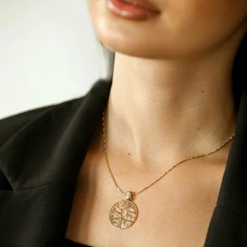 Életfa Nyaklánc - Személyre Szabott Nevekkel -  18K Sárga Aranyozott 925 Sterling Ezüst - Körkapocs