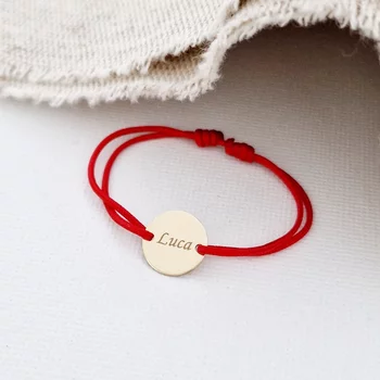 Érme karkötő 10 mm - Gravírozott név/dátum/üzenet/szimbólum - 14K Sárga Arany - Állítható zsinór