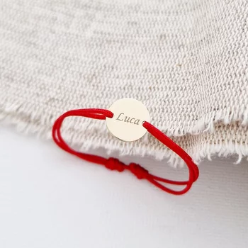 Érme karkötő 10 mm - Gravírozott név/dátum/üzenet/szimbólum - 14K Sárga Arany - Állítható zsinór