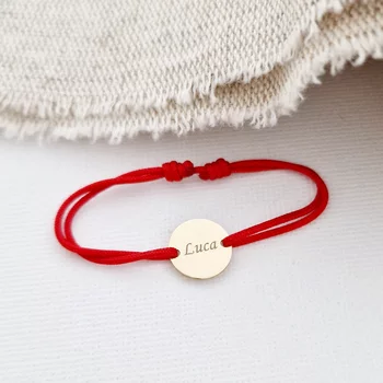 Érme karkötő 10 mm - Gravírozott név/dátum/üzenet/szimbólum - 14K Sárga Arany - Állítható zsinór